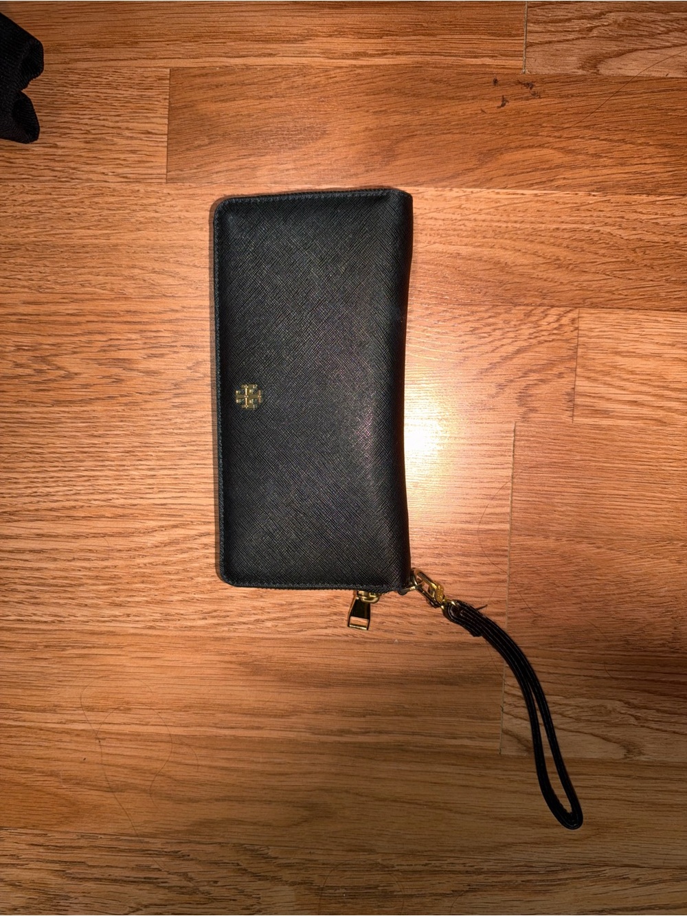 Tory Burch Black Zip-Around Wristlet with Gold Logo